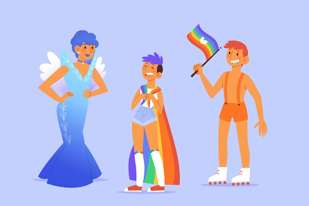 Free vector exotic costumes pride day people