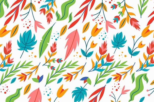 Free vector exotic floral white background with leaves