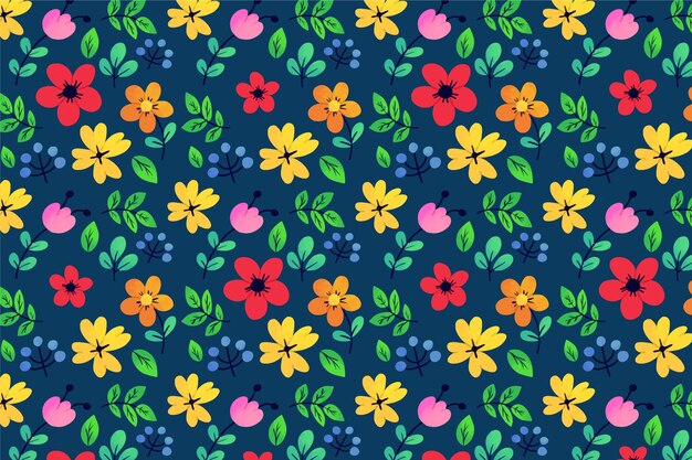 Exotic leaves and flowers ditsy loop pattern background