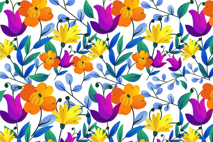 Free Vector exotic leaves and flowers loop pattern background