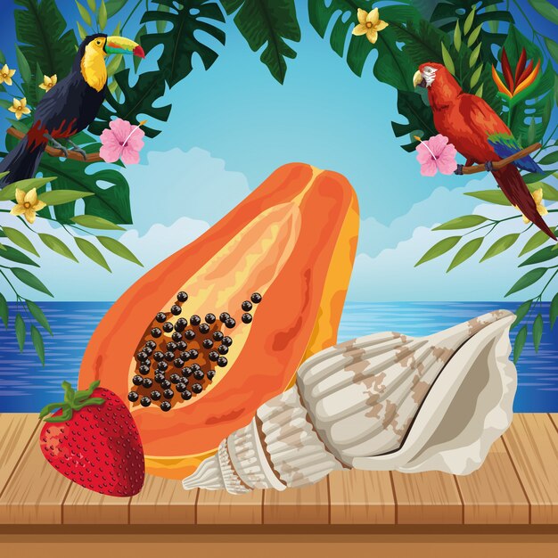 Exotic tropical fruit icon cartoon