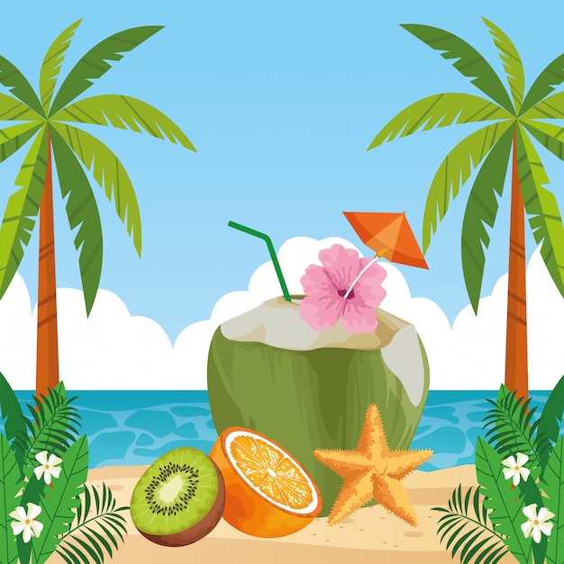 Exotic tropical fruit icon cartoon