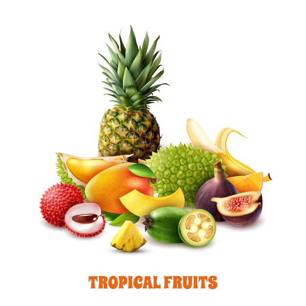 Vettore gratuito composizione di frutti tropicali esotici