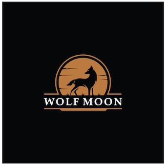 Экзотический дизайн логотипа силуэта волка и луны premium векторы
