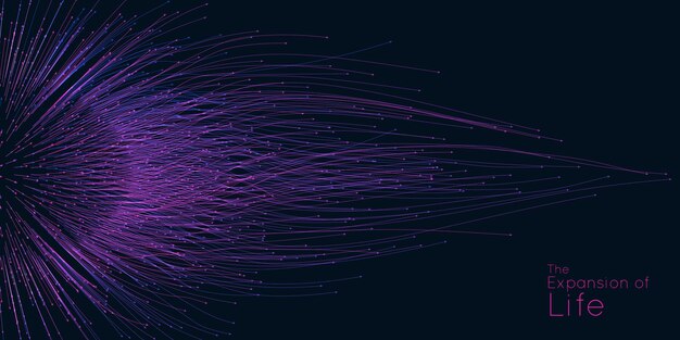 人生の拡大。ベクトル球爆発の背景。小さな粒子は中心から外れて動きます。カラフルなぼやけた破片は、高速の動きの下で光線または線になります。バースト、爆発の背景。