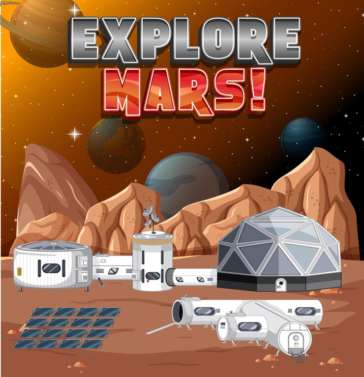 Free Vector explore mars logo on space station background