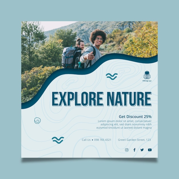 Free vector explore nature squared flyer template