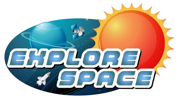 Explore Space word logo design with sun and planet