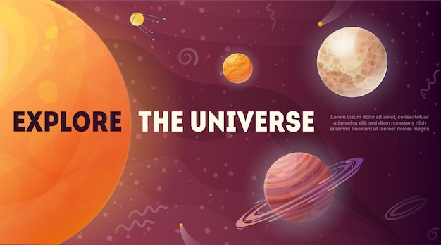 Explore universe glowing sun stars and planets with space elements