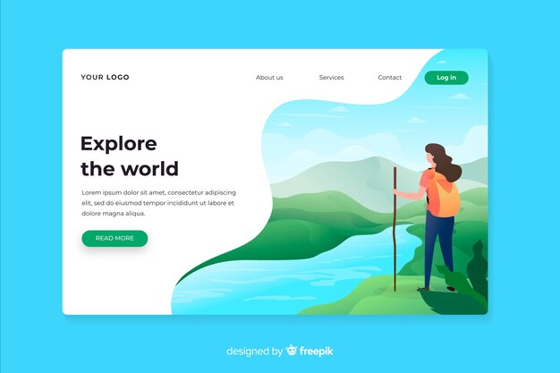 Free vector explore the world adventure landing page