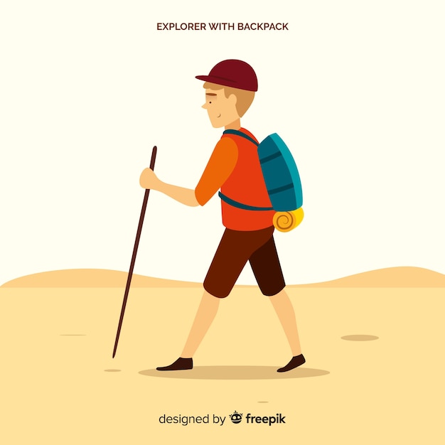 Free vector explorer with backpack background