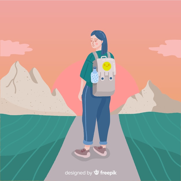 Free vector explorer with backpack background