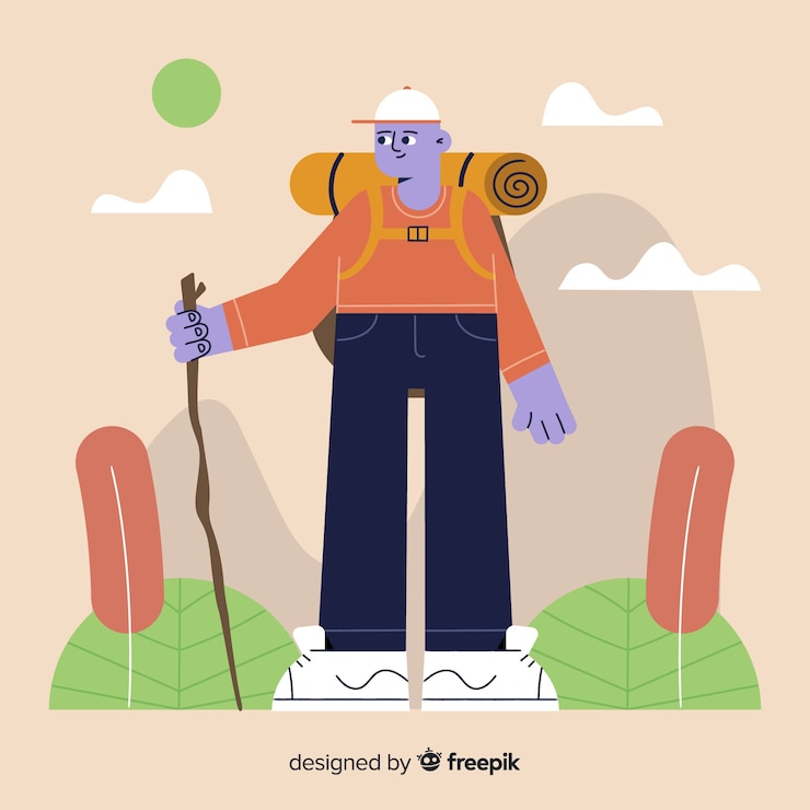 Free Vector explorer with backpack background