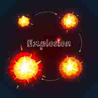 Free vector explosion cartoon design set with process of explosion