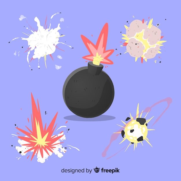 Бесплатное векторное изображение Коллекция эффектов взрыва мультфильм дизайн