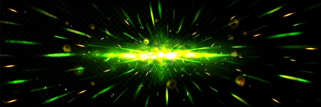 Explosion effect with sparks green light smoke