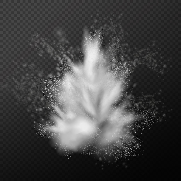 Взрывная реалистичная композиция с прозрачным фоном и монохромным изображением частиц пыли и облаков дыма векторная иллюстрация