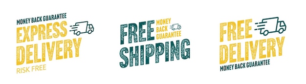 Express delivery and free shipping grunge sticker Premium Vector