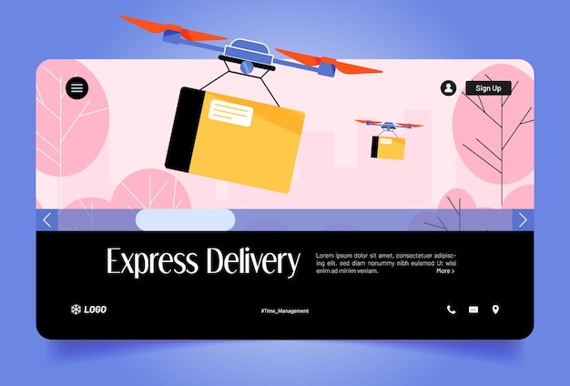 Free vector express delivery web banner drone carry parcel