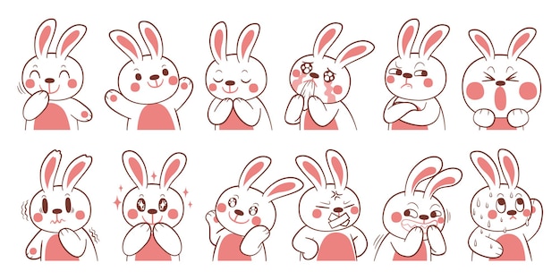 Expression of emotion concept set. rabbit character in diffetent animal emotions