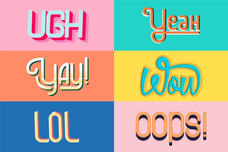 Free Vector | Expressions and onomatopoeias lettering collection in ...