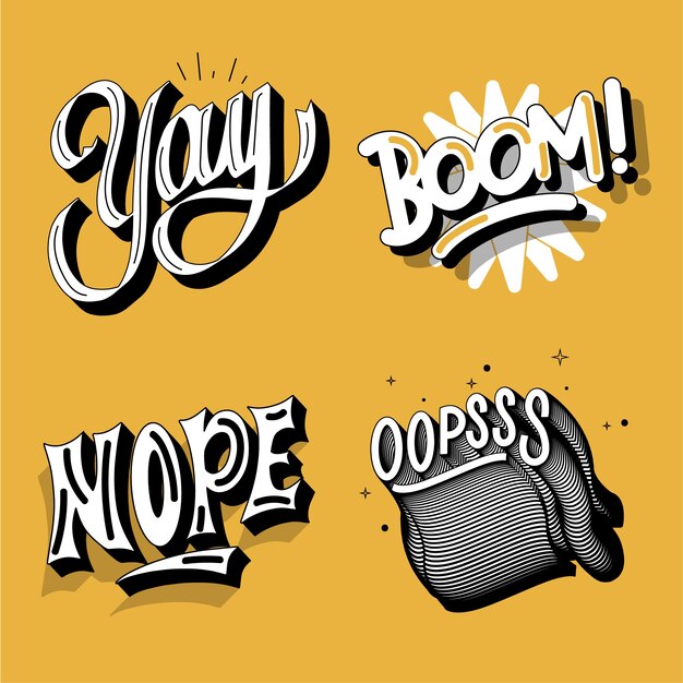 Expressions and onomatopoeias lettering collection in retro srtyle