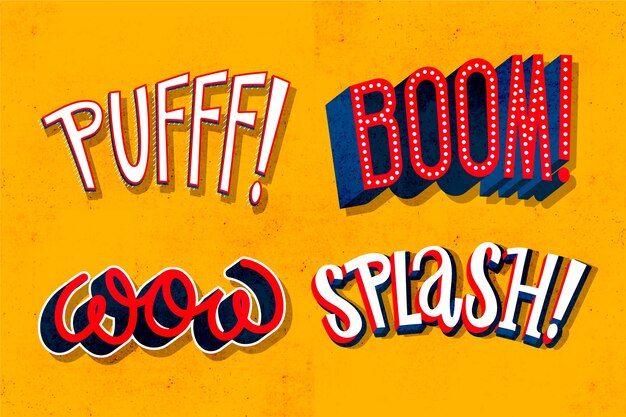 Expressions and onomatopoeias lettering collection in retro srtyle