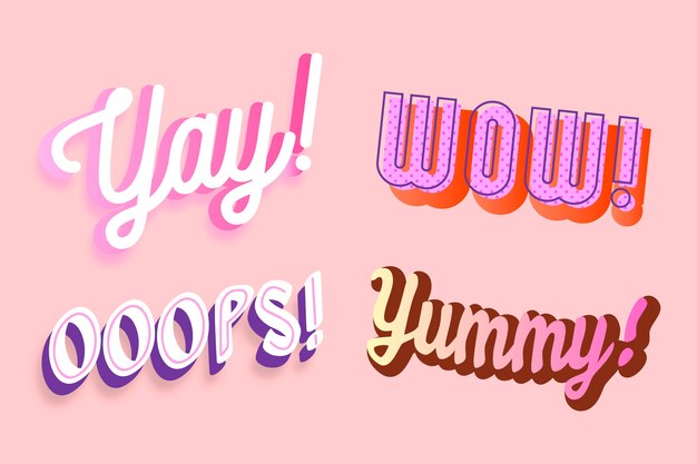 Expressions and onomatopoeias lettering collection in retro style