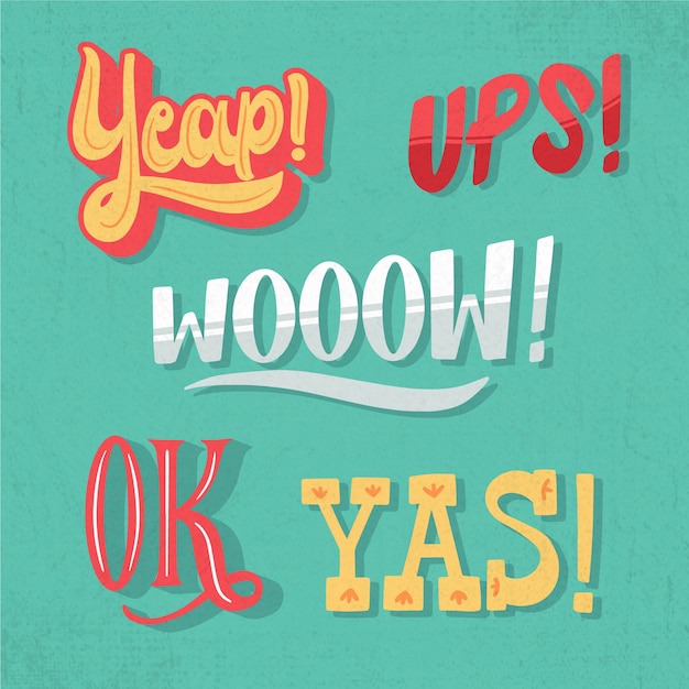 Expressions and onomatopoeias lettering collection in retro style