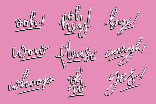 Free vector expressions and onomatopoeias lettering collection