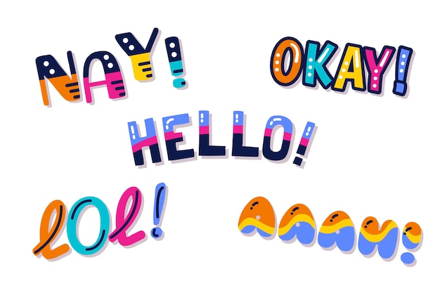 Free vector expressions and onomatopoeias lettering collection