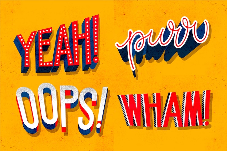 Free Vector expressions and onomatopoeias lettering collection