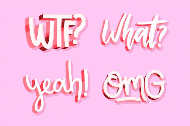 Free vector expressions and onomatopoeias lettering set in retro srtyle