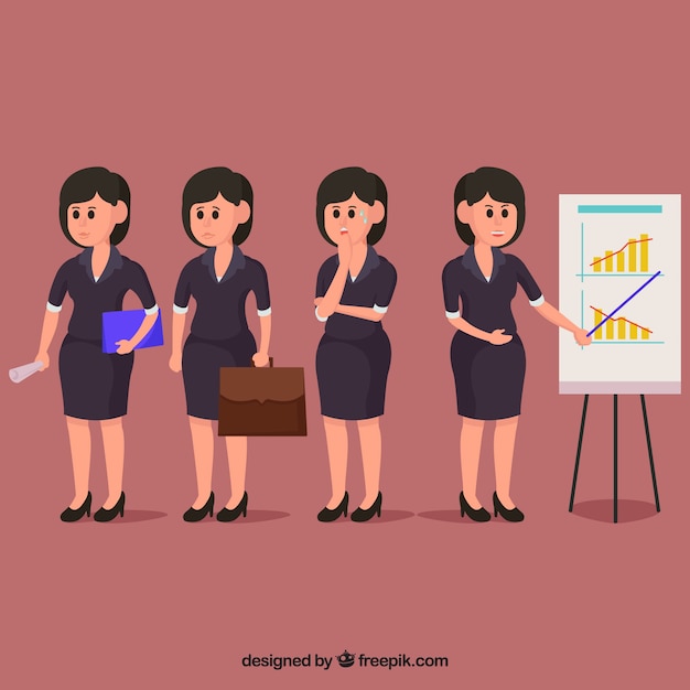 Free vector expressive businesswoman character in different situations