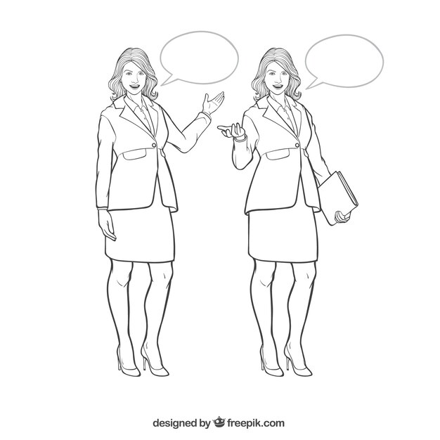 Expressive businesswoman characters with speech bubbles