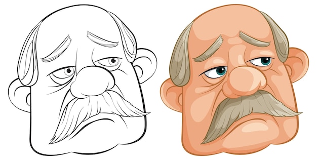 Vettore gratuito facce espressive di uomini anziani in cartone animato