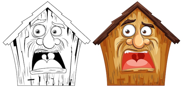 Expressive cartoon houses with faces