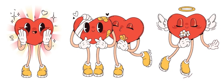 Free Vector expressive red groovy heart characters