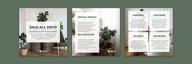 Free vector exquisite interior instagram post design template