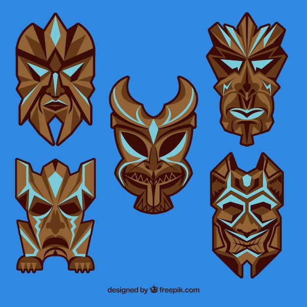 Free vector extoic tribal masks with ethnic style