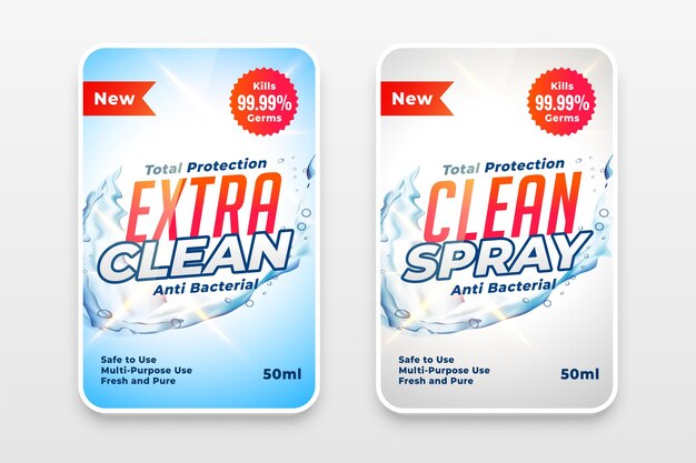 Extra clean detergent labels stickers design set