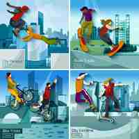 Vettore gratuito extreme city sports 2x2 concept set