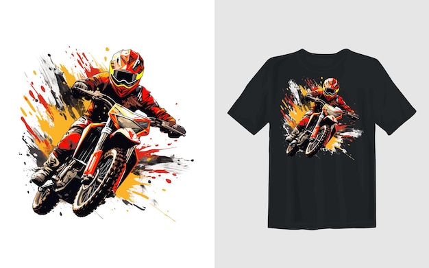Vettore gratuito disegno della maglietta del motociclista dell'illustrazione di vettore del fumetto della bici della sporcizia estrema