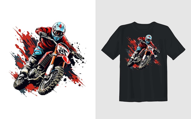 Бесплатное векторное изображение Экстремальная грунтовая велосипедная мультфильмная векторная иллюстрация дизайна футболки мотоциклиста