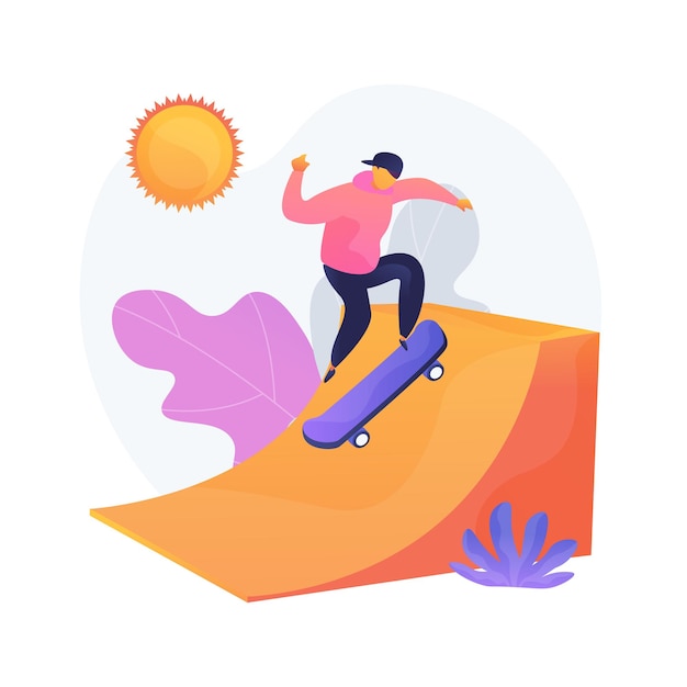 Free vector extreme leisure, sportive entertainment. outdoor activities, skateboarding hobby, active rest. teenage skateboarder training in urban skateboard park.