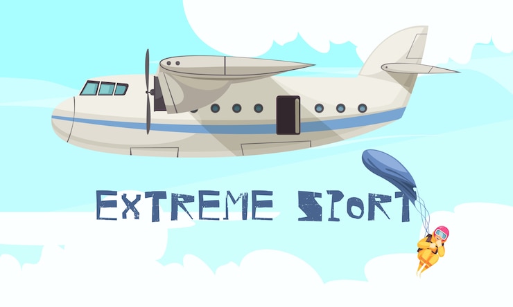 Free Vector extreme skydiving sport jump from airplane flat advertising  with departing plane free fall stage