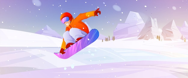 Бесплатное векторное изображение Экстремальный сноубординг, зимний вид спорта, активный отдых на свежем воздухе