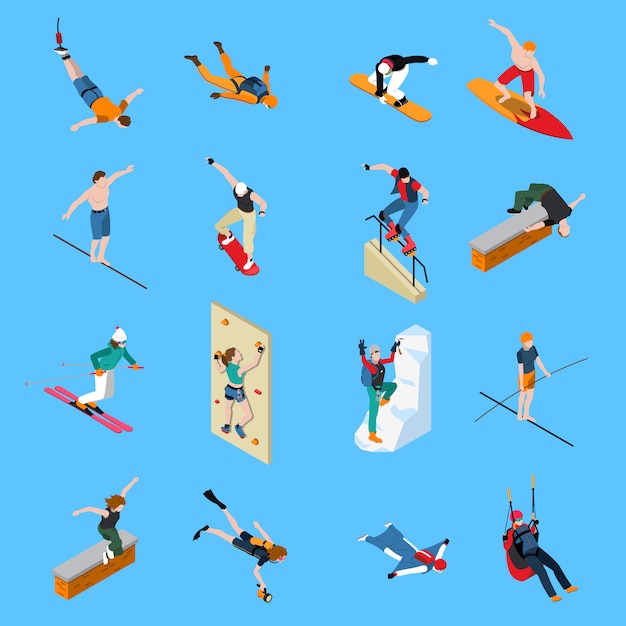 Extreme Sports People Isometric Set