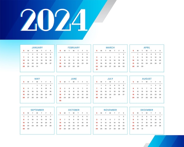 Free vector eye catching 2024 monthly calendar template manage events vector