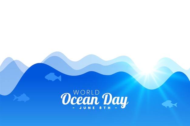 Eye catching world ocean day background with sun light effect